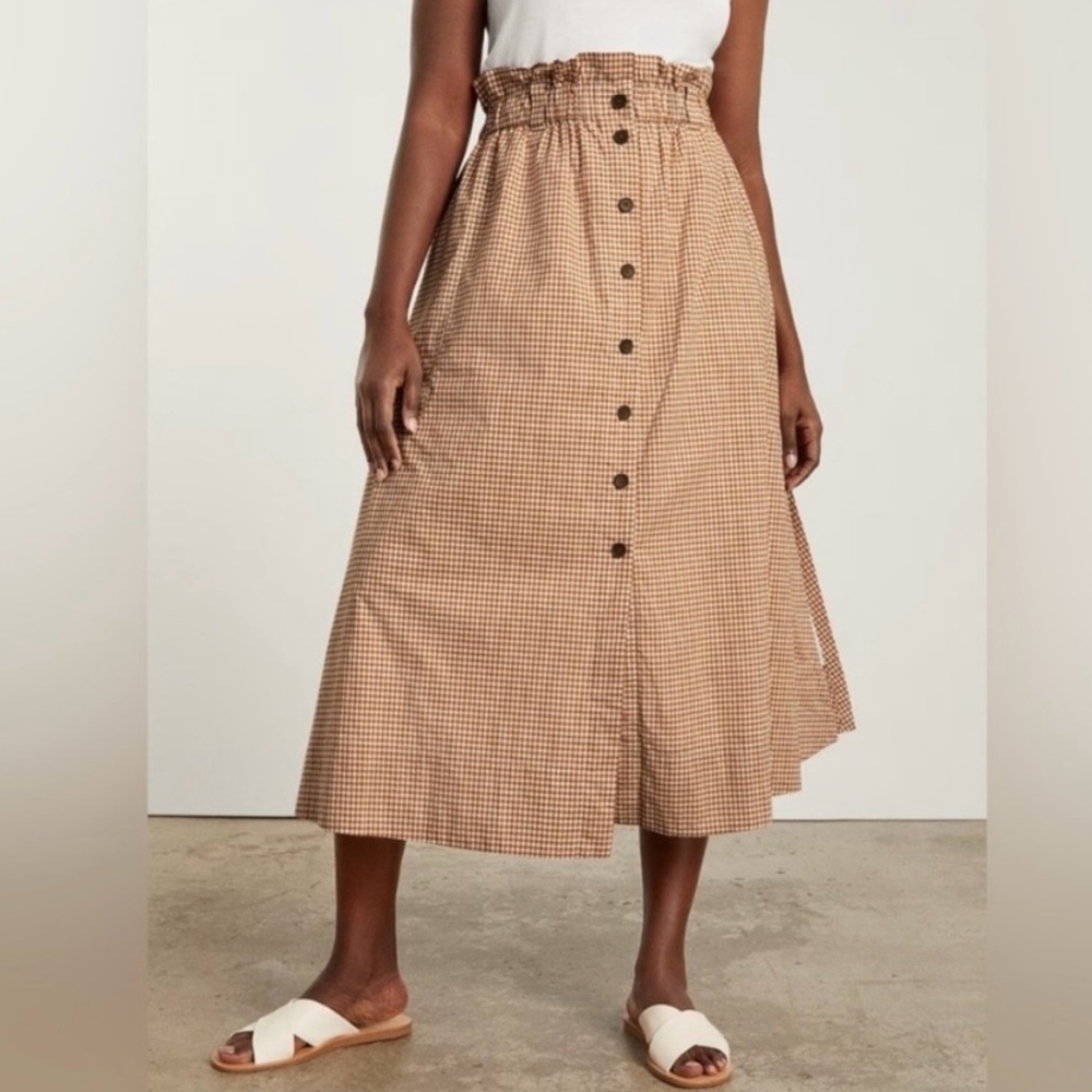 Everlane Tan Midi A-Line Skirt with Pleats